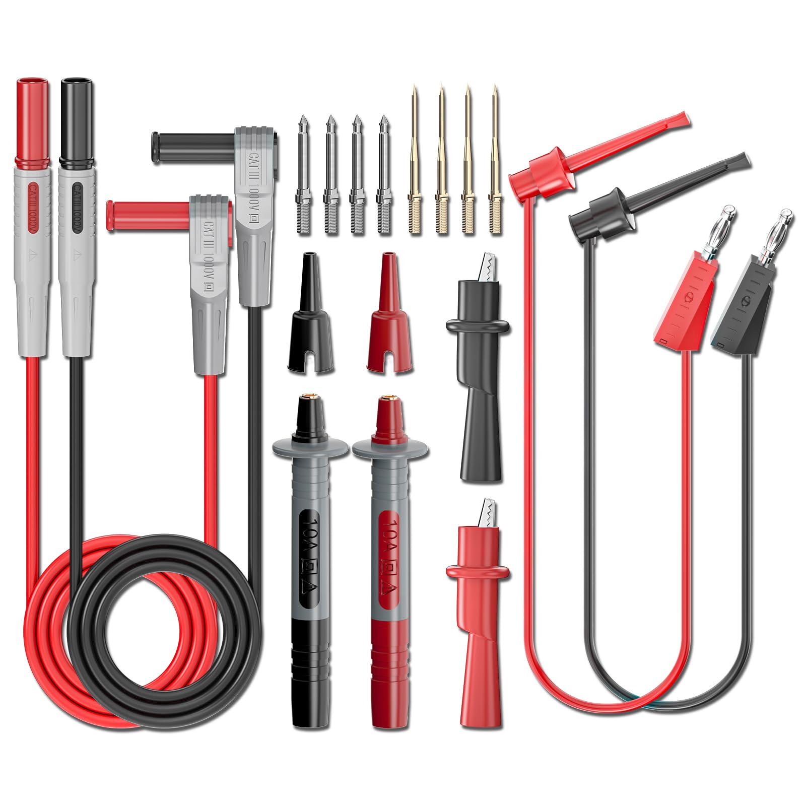 Goupchn Multimeter Test Leads Kit with Alligator Clips Banana Plug to Test Hook Clips Wire Replaceable Precision Sharp Probes Set for Multimeter Electrical Testing