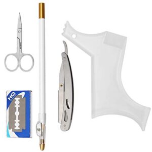 ahier beard shaping tools, 5-in-1 beard shaping set with straight edge razor and 10 p blade, barber pencil, beard trimming scissors, gift for men