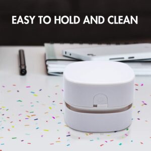 COTREE Portable White Desk Vacuum - Mini Small Cute Table Cordless Portable Handheld Cleaner for Office, School or Home 2AA Battery (Not Included)