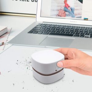 COTREE Portable White Desk Vacuum - Mini Small Cute Table Cordless Portable Handheld Cleaner for Office, School or Home 2AA Battery (Not Included)