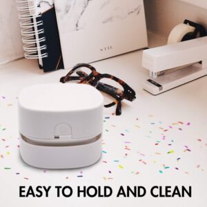 COTREE Portable White Desk Vacuum - Mini Small Cute Table Cordless Portable Handheld Cleaner for Office, School or Home 2AA Battery (Not Included)