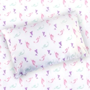 kids rule 3-piece mermaid sheet set | 1 twin flat sheet, 1 twin fitted sheet & 1 queen pillowcase | 100% softly brushed microfiber polyester | soft, smooth & durable | ideal for kids | multicolor