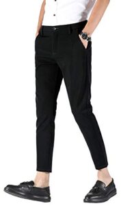 plaid&plain men's stretch skinny fit casual business pants 6101 ankle dress pants 6101 black 30