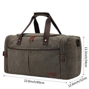 S-ZONE Canvas Duffel Bag for Travel 65L Weekender Overnight Bag with Shoes Compartment for Men (Army Green)