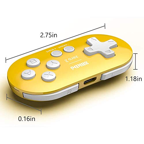 8Bitdo Zero 2 Mini Bluetooth Gamepad for Switch Windows Android MacOS Steam Raspberry Pi (Yellow)