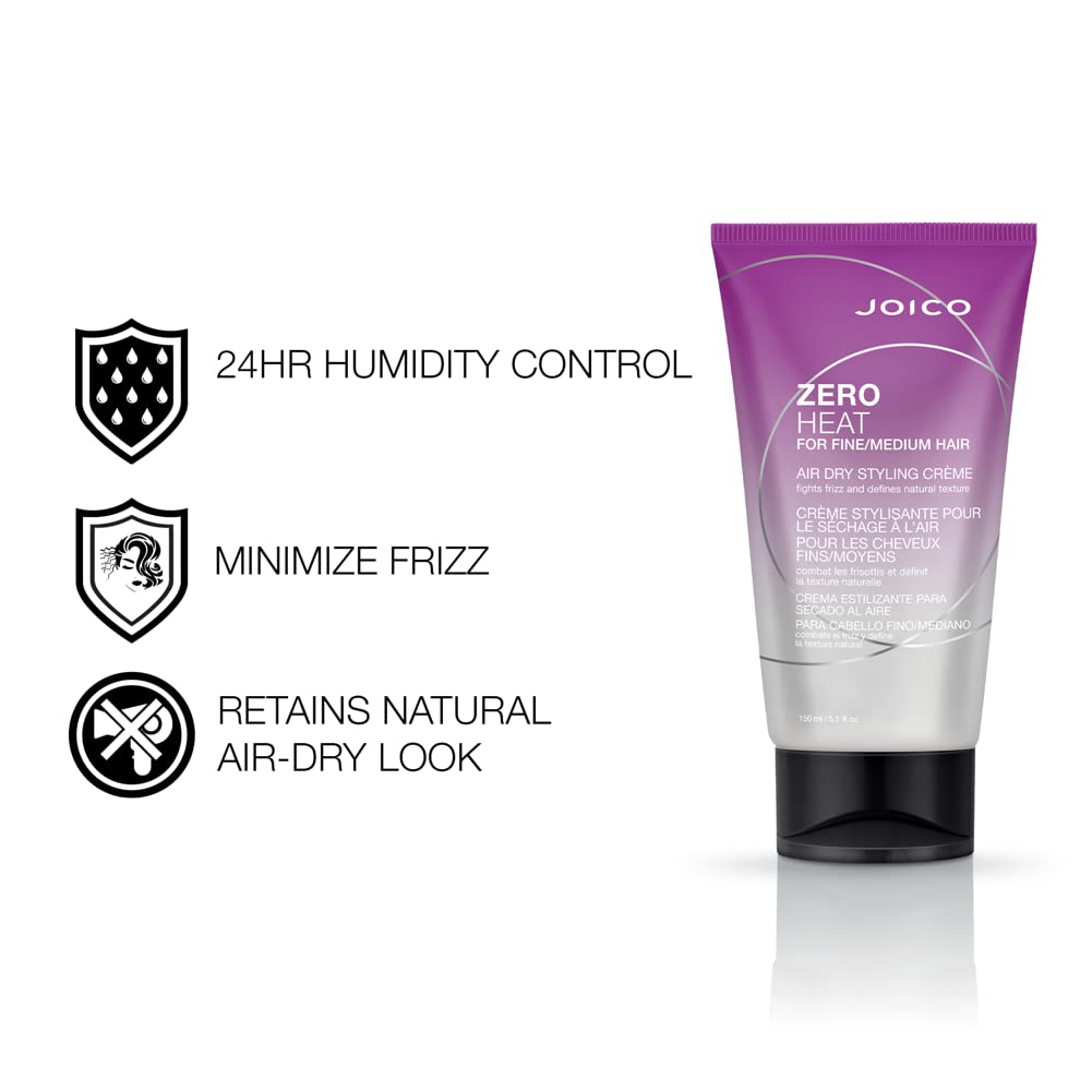 Joico Zero Heat Air Dry Styling Crème | For Fine to Medium Hair | 24 Hour Humidity Control | Tames Frizz & Enhances Texture | Boost Shine | Reduce Drying Time | 5.1 Fl Oz