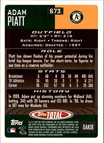 2002 Topps Total #673 Adam Piatt MLB Baseball Trading Card