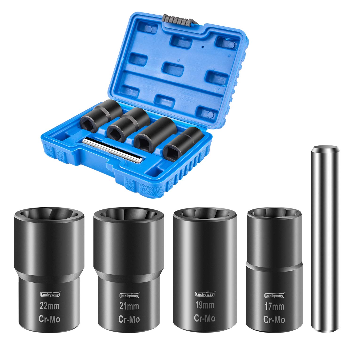 Luckyway 5-Piece Twist Socket Set Lug Nut Remover Extractor Tool Metric Bolt and Lug Nut Extractor Socket Tools