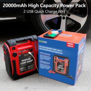 1600 Amp Jump Starter with Air Compressor, acetek Car Battery Charger 260 PSI Tire Inflator, 20000mAh 12V Auto Lead-Acid Battery Booster (Up to 6L Gas or 6L Diesel Engine) with LED Light & USB