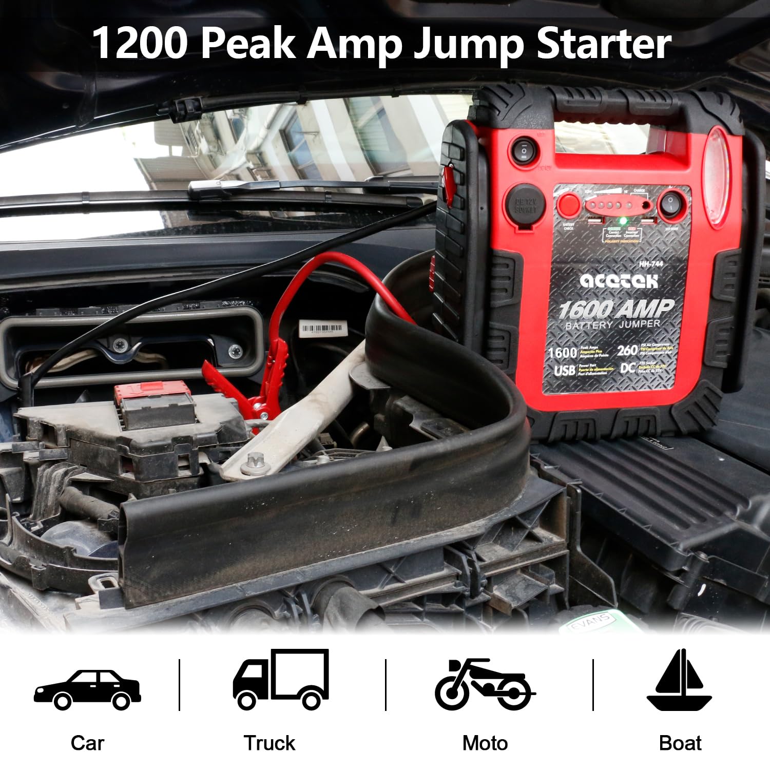 1600 Amp Jump Starter with Air Compressor, acetek Car Battery Charger 260 PSI Tire Inflator, 20000mAh 12V Auto Lead-Acid Battery Booster (Up to 6L Gas or 6L Diesel Engine) with LED Light & USB