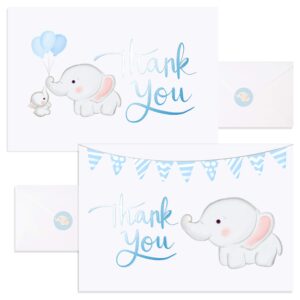 baby shower thank you cards. 50 elephant blue thank you cards baby shower with envelopes for baby thank you notes - blank inside baby shower card pack with sealing stickers