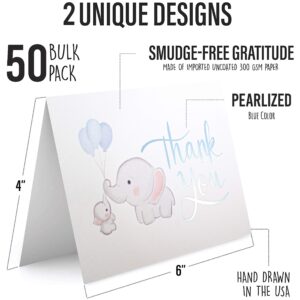 Baby Shower Thank You Cards. 50 Elephant Blue Thank You Cards Baby Shower with Envelopes for Baby Thank You Notes - Blank Inside Baby Shower Card Pack with Sealing Stickers