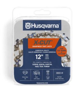 husqvarna x-cut s93g 12 inch chainsaw chain, 3/8" mini pitch, 050" gauge, 45 drive link chainsaw blade replacement, pre-stretched and low kickback, gray