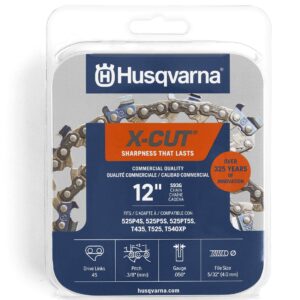 Husqvarna X-Cut S93G 12 Inch Chainsaw Chain, 3/8" Mini Pitch, 050" Gauge, 45 Drive Link Chainsaw Blade Replacement, Pre-Stretched and Low Kickback, Gray