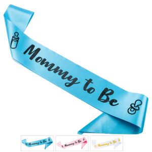 CORRURE Baby Shower Sash for Boy - 'Mommy to Be' Sash With Beautiful Blue Ribbon and Black Foil Text - Ideal Gender Reveal, Baby Shower, Welcome Baby, Mom to Be or Baby Sprinkle Gift