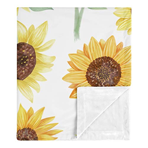 Sweet Jojo Designs Sunflower Baby Girl Receiving Security Swaddle Blanket for Newborn or Toddler Nursery Car Seat Stroller Soft Minky - Yellow, Green and White Farmhouse Watercolor Flower