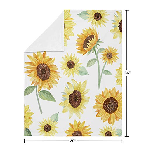 Sweet Jojo Designs Sunflower Baby Girl Receiving Security Swaddle Blanket for Newborn or Toddler Nursery Car Seat Stroller Soft Minky - Yellow, Green and White Farmhouse Watercolor Flower