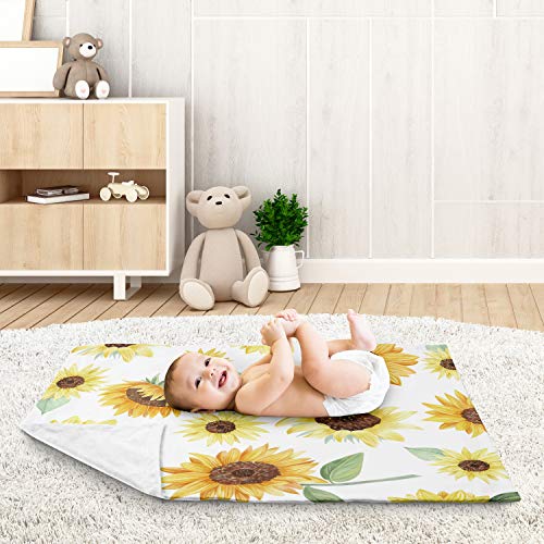 Sweet Jojo Designs Sunflower Baby Girl Receiving Security Swaddle Blanket for Newborn or Toddler Nursery Car Seat Stroller Soft Minky - Yellow, Green and White Farmhouse Watercolor Flower