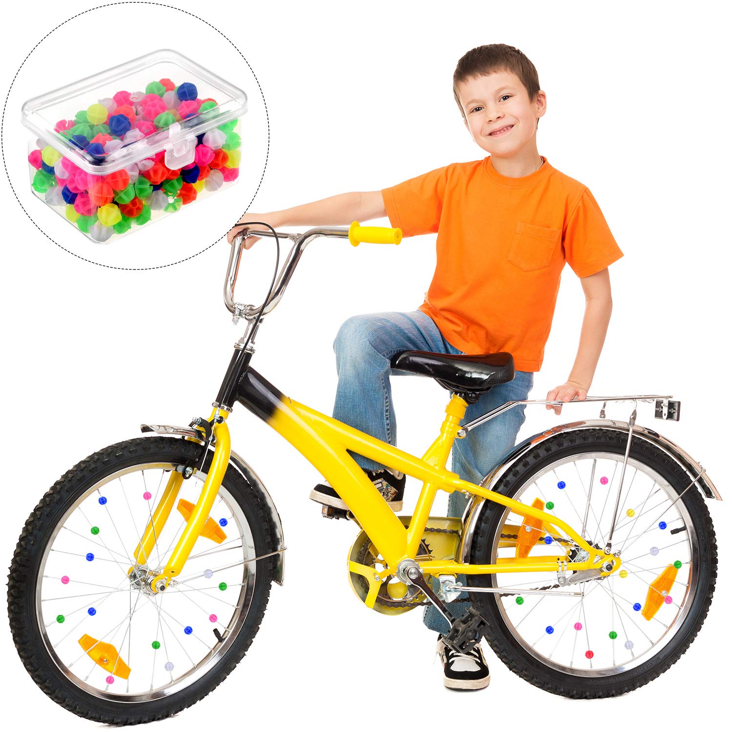 Gejoy 216 Pieces Bicycle Spoke Beads Bicycle Wheel Spokes Beads Assorted Color Plastic Clip Beads Spoke Decoration with Plastic Storage Box