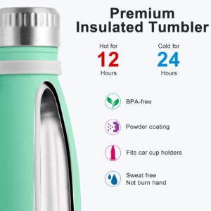 koodee Water Bottle 17 oz Stainless Steel Double Wall Vacuum Insulated Sports Water Bottle Leak-Proof Cola Shape Travel Water Flask (Aquamarine Blue)