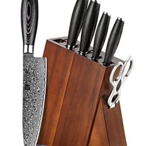 XINZUO 7PC Damascus steel Knife Block Sets, Professional High Carbon Steel Chef Knife Santoku Slicing Utility Fruit Knife with Multifunctional Kitchen Shears,Ergonomic Pakkawood Handle - Ya Series