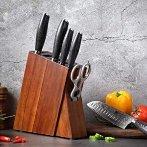 XINZUO 7PC Damascus steel Knife Block Sets, Professional High Carbon Steel Chef Knife Santoku Slicing Utility Fruit Knife with Multifunctional Kitchen Shears,Ergonomic Pakkawood Handle - Ya Series