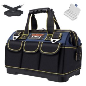 airaj tool bag,18 inch waterproof tool bag organizer with abs molded hard base,soft padded handle and shoulder strap,oxford cloth,tool bags for men & women