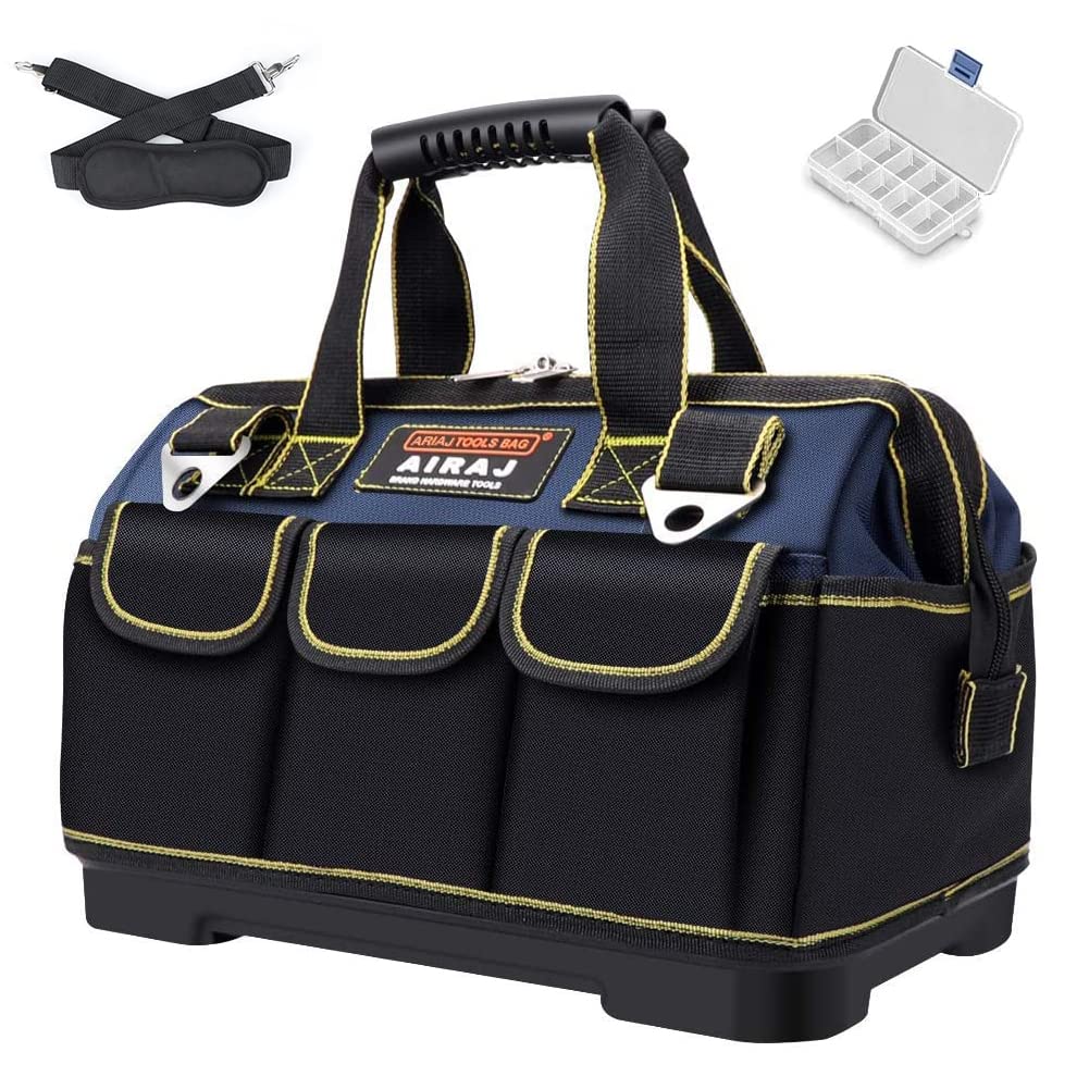 AIRAJ Tool Bag,18 Inch Waterproof Tool Bag Organizer with ABS Molded Hard Base,Soft Padded Handle and Shoulder Strap,Oxford Cloth,Tool Bags for Men & Women