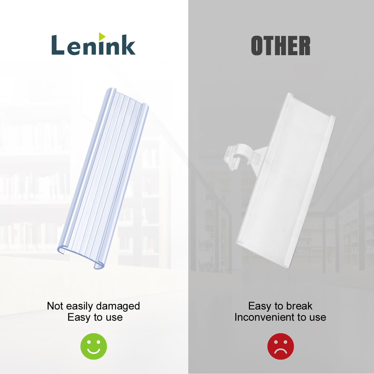 Lenink 20Pcs Wire Shelf Label Holders,Plastic Wire Rack Label Holder Compatible with Metro and Nexel 1-1/4in Shelves,Label Area 6in Lx1.25in H (Label Paper Not Included)