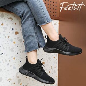 Feethit Womens Slip On Running Shoes Non Slip Walking Shoes Lightweight Gym Workout Shoes Breathable Fashion Sneakers All Black Size 7.5