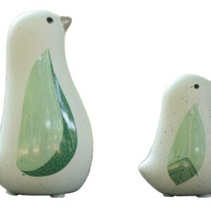 Unique Sitting Birds Figurines with Green Leaf Wings , Animal Statues, Home Garden Décor Tabletop Ornament A (Set of 2)