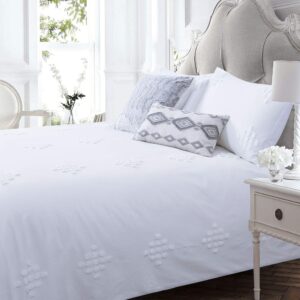 YINFUNG Tufted Duvet Cover Cotton Textured Boho Queen White Clipped Dot Shabby Chic Jacquard Geo Elegant Pretty Cute Duvet Cover Set 90x90 Diamond Bohemian Bedding Set Zip