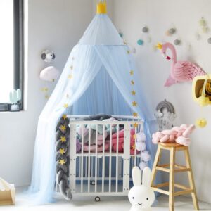 Jolitac Princess Bed Canopy for Girls Room Decor Round Lace Mosquito Net Play Tent Reading Nook Canopies Yarn Girl Dome Netting Castle (Blue)