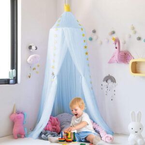 Jolitac Princess Bed Canopy for Girls Room Decor Round Lace Mosquito Net Play Tent Reading Nook Canopies Yarn Girl Dome Netting Castle (Blue)