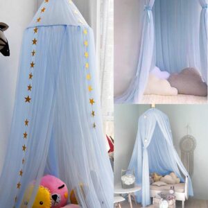 Jolitac Princess Bed Canopy for Girls Room Decor Round Lace Mosquito Net Play Tent Reading Nook Canopies Yarn Girl Dome Netting Castle (Blue)