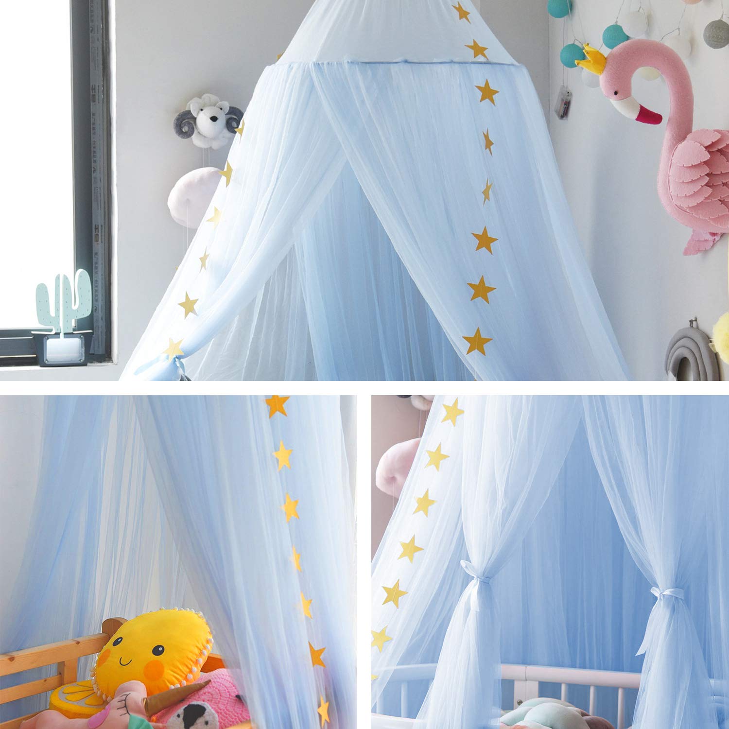 Jolitac Princess Bed Canopy for Girls Room Decor Round Lace Mosquito Net Play Tent Reading Nook Canopies Yarn Girl Dome Netting Castle (Blue)