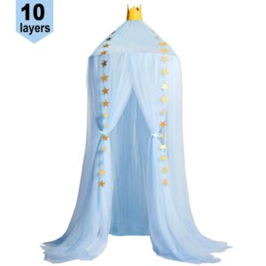 Jolitac Princess Bed Canopy for Girls Room Decor Round Lace Mosquito Net Play Tent Reading Nook Canopies Yarn Girl Dome Netting Castle (Blue)