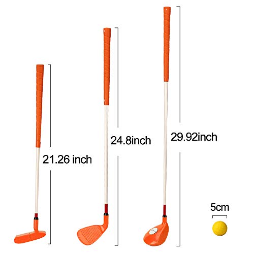 KONDAY Kids Golf Clubs Set Children Golf Set Yard Sports Tools Three Clubs with Carry Bag and Soft Balls (Orange)