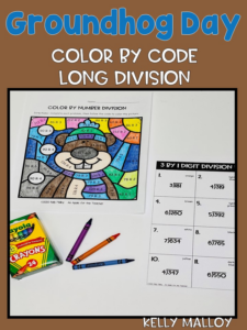 long division color by number groundhog day differentiated worksheets
