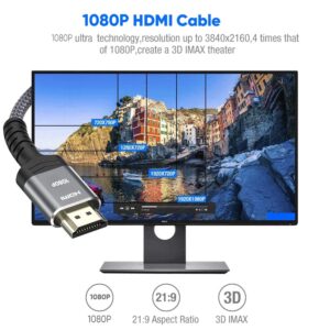 Highwings Long HDMI Cable 30FT, High Speed 18Gbps 2.0 Braided Cord-Supports (1080P 30Hz HDR,Video Ultra HD 1080P 3D HDCP 2.2 ARC-Compatible with PS4/3 Roku TV/HDTV/PS5/Blu-ray