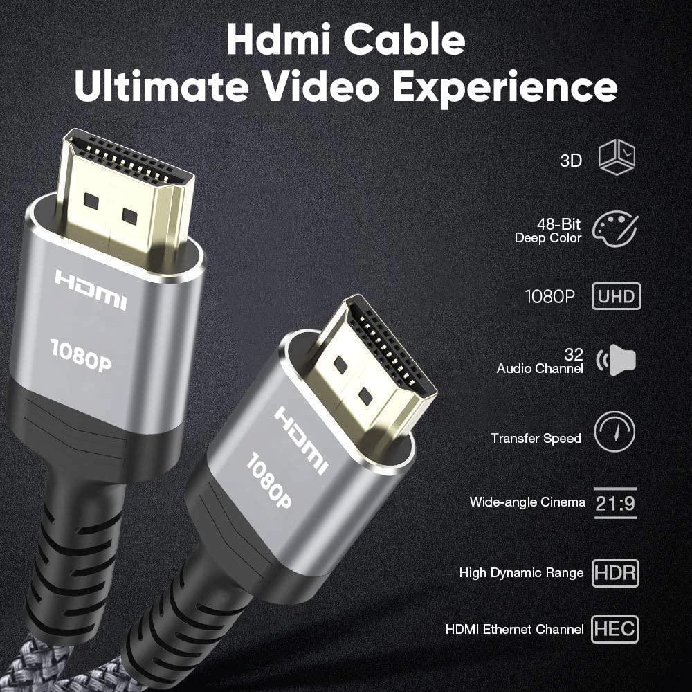 Highwings Long HDMI Cable 30FT, High Speed 18Gbps 2.0 Braided Cord-Supports (1080P 30Hz HDR,Video Ultra HD 1080P 3D HDCP 2.2 ARC-Compatible with PS4/3 Roku TV/HDTV/PS5/Blu-ray