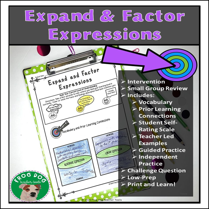 Expand and Factor Algebraic Expressions Worksheet Review Activity