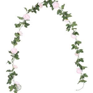 Duovlo 8.2Ft Artificial Peony Flower Garland Hanging Greenery Vine Silk Floral Vine Home Wedding Arch Wall Craft Arrangement Decorations,Pack of 2 (Pink)