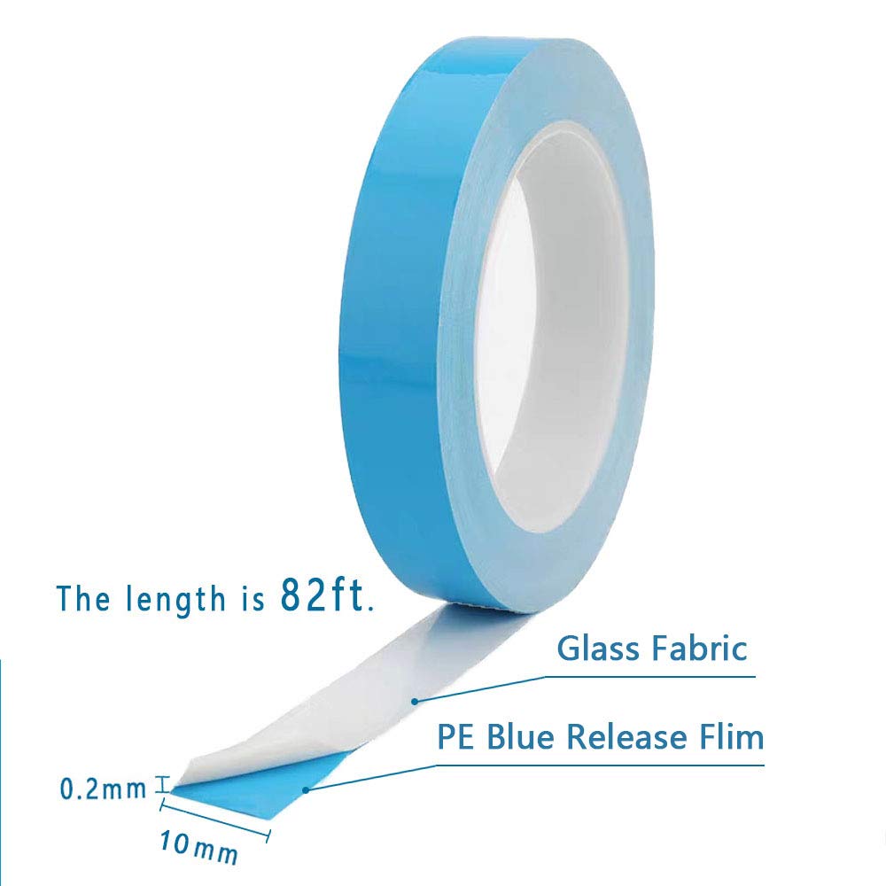 Thermal Adhesive Tape, Double Side Thermal Conductive Tape for Heatsink, LED, IGBT, IC Chip, Computer CPU, GPU, Modules, Electrically Insulated(10mm x 25M x 0.2mm)