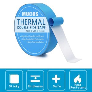 Thermal Adhesive Tape, Double Side Thermal Conductive Tape for Heatsink, LED, IGBT, IC Chip, Computer CPU, GPU, Modules, Electrically Insulated(10mm x 25M x 0.2mm)