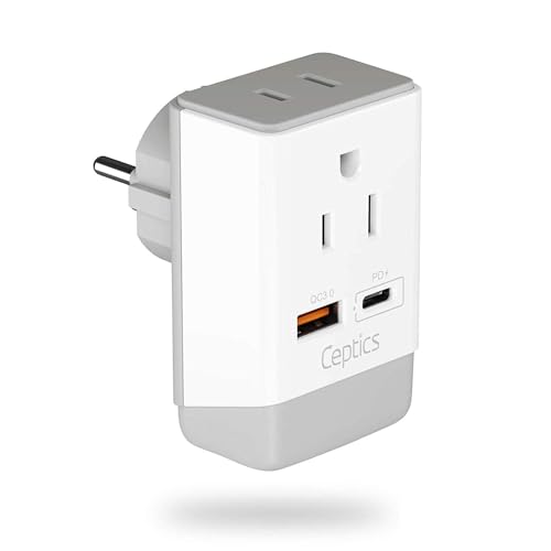 Ceptics Israel Power Adapter, QC 3.0 & PD, Safe Dual USB & USB-C - 2 USA Socket Compact & Powerful - Use in Jerusalem, Holy Land, Palestine, Gaza Strip - Type H AP-14- Fast Charging