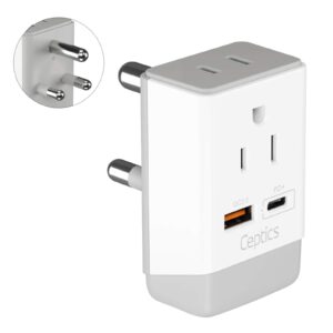 ceptics south africa power plug adapter travel qc 3.0 & pd, safe dual usb & usb-c - 2 usa socket compact & powerful - use in s. africa botswana - type m ap-10l - fast charging