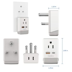 Ceptics South Africa Power Plug Adapter Travel QC 3.0 & PD, Safe Dual USB & USB-C - 2 USA Socket Compact & Powerful - Use in S. Africa Botswana - Type M AP-10L - Fast Charging