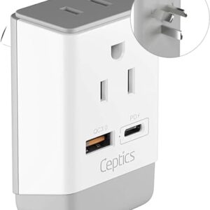 Ceptics Australia China New Zealand Power Plug Adapter, QC 3.0 & PD - Safe Dual USB & USB-C - 2 USA Socket for USA to Australian New Zealand Fiji Argentina, Type I AP-16 Fast Charging