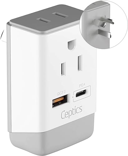 Ceptics Australia China New Zealand Power Plug Adapter, QC 3.0 & PD - Safe Dual USB & USB-C - 2 USA Socket for USA to Australian New Zealand Fiji Argentina, Type I AP-16 Fast Charging